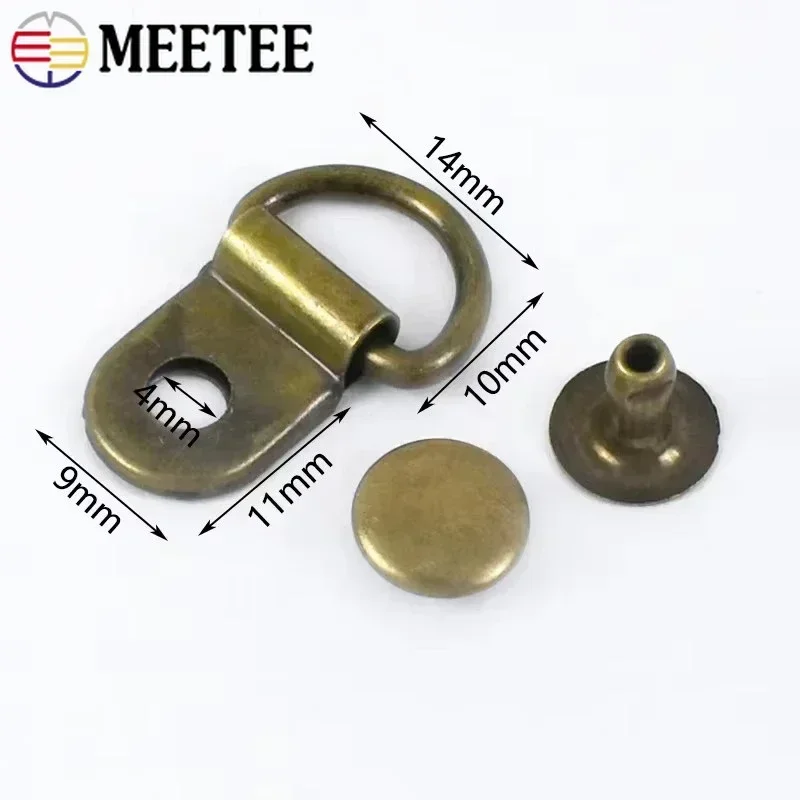 10/20/50Sets 9*14mm Metal D Ring Buckle Hiking Climbing Boots Connector Clasp Bag Strap Shoes Carabiner Installation Nails Craft