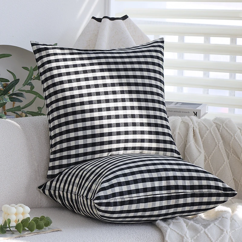 

Pure Cotton Cushion Cover Classic Black Plaid soft skin friendly 45x45cm for Home Decoration Living Room Sofa Pillowcase