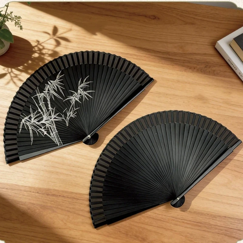 Black Japanese Cherry Blossom Folding Fan Portable Summer Cooling Daily Fan for Women Hanfu Dance Performance Lightweight Gift