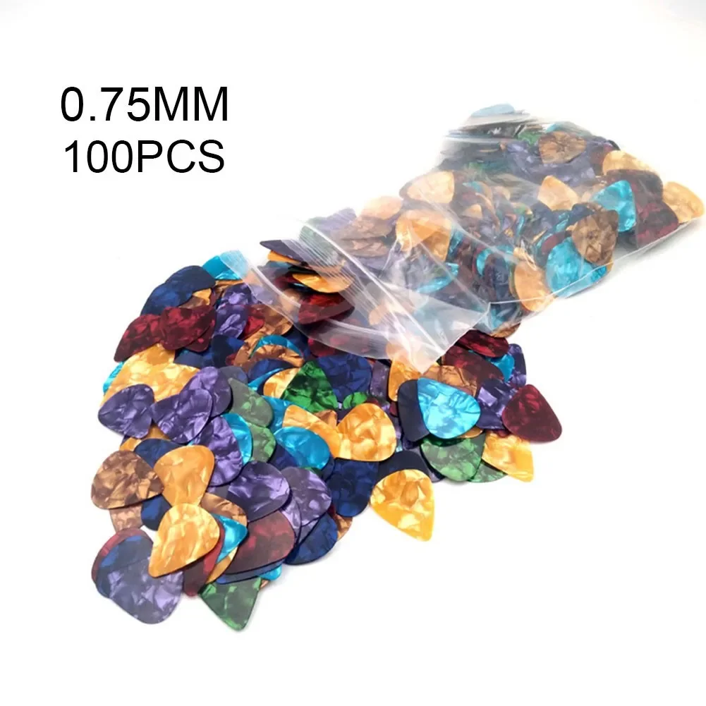 

High Quality Newest Practical Useful Guitar Picks Plectrums Thick 0.75mm 100 Acoustic Celluloid Electric Multi Color