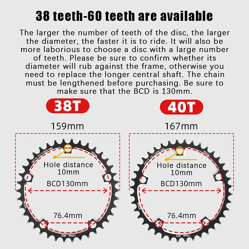 130 BCD Bicycle Chainring Narrow Wide Stars 38-60T AL7075 Sprocket For Road Bike Positive And Negative Gear Plate view 6