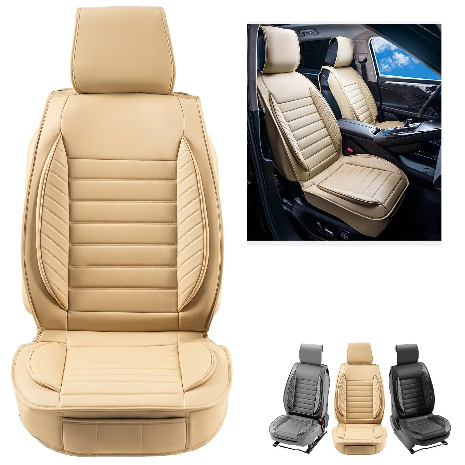 

Leatherette Half Surround Universal 2pcs Front Seat Covers Beige