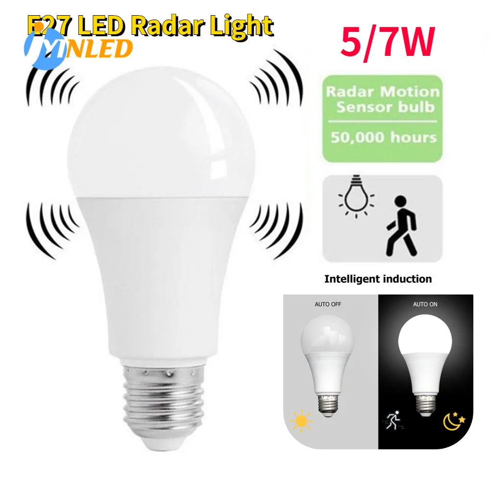 

5/7W E27 LED Radar Bulb 220V PIR Motion Sensor Courtyard Street White Light Plastic-Coated Smart Lamp Bulb