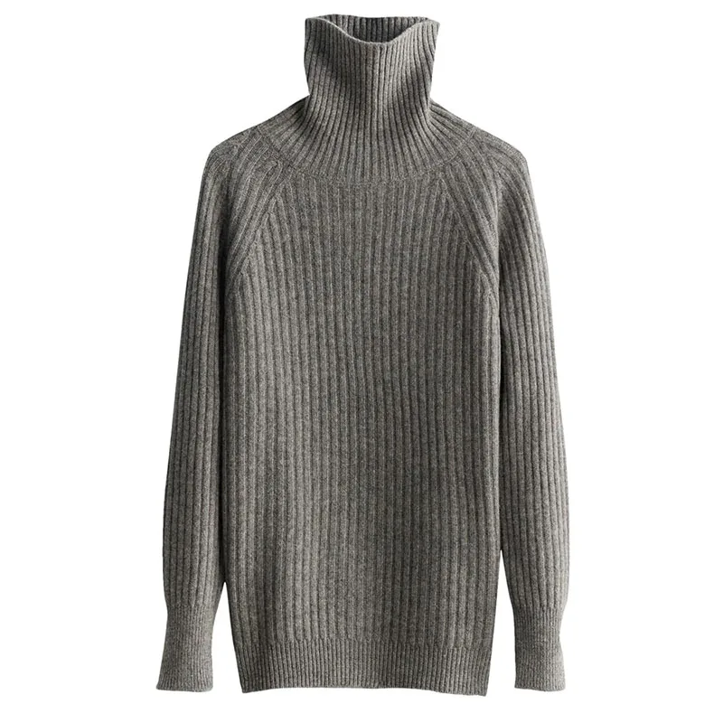 เสื้อสเวตเตอร์ถักไหมพรมคอสูงสำหรับผู้หญิง ทำจากแคชเมียร์ อะคริลิก และขนสัตว์ แขนยาว เหมาะสำหรับฤดูหนาวและฤดูใบไม้ร่วง