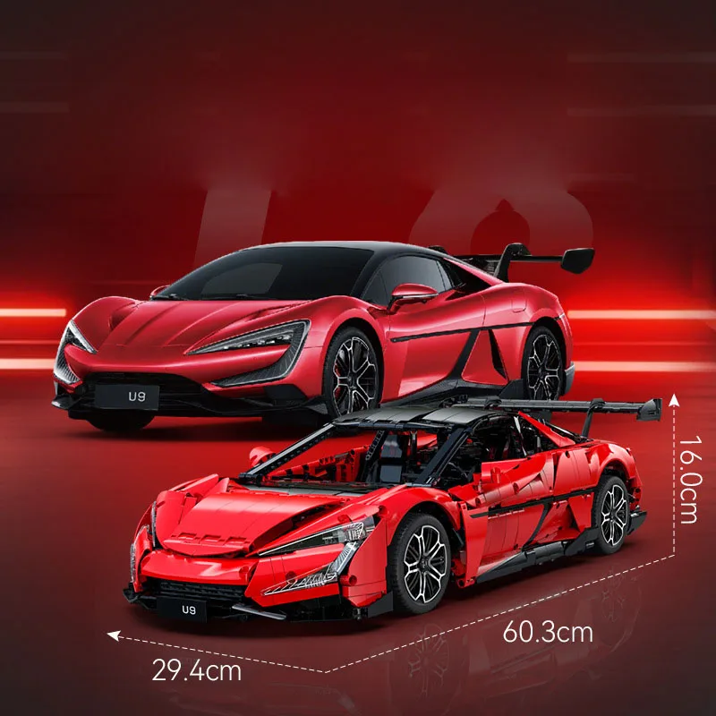 Escala técnica 1:8 China EV Sport Car Modelo Yangwang U9 Bloco de construção Rc Brick Supercar 2.4ghz Brinquedo de veículo de controle remoto