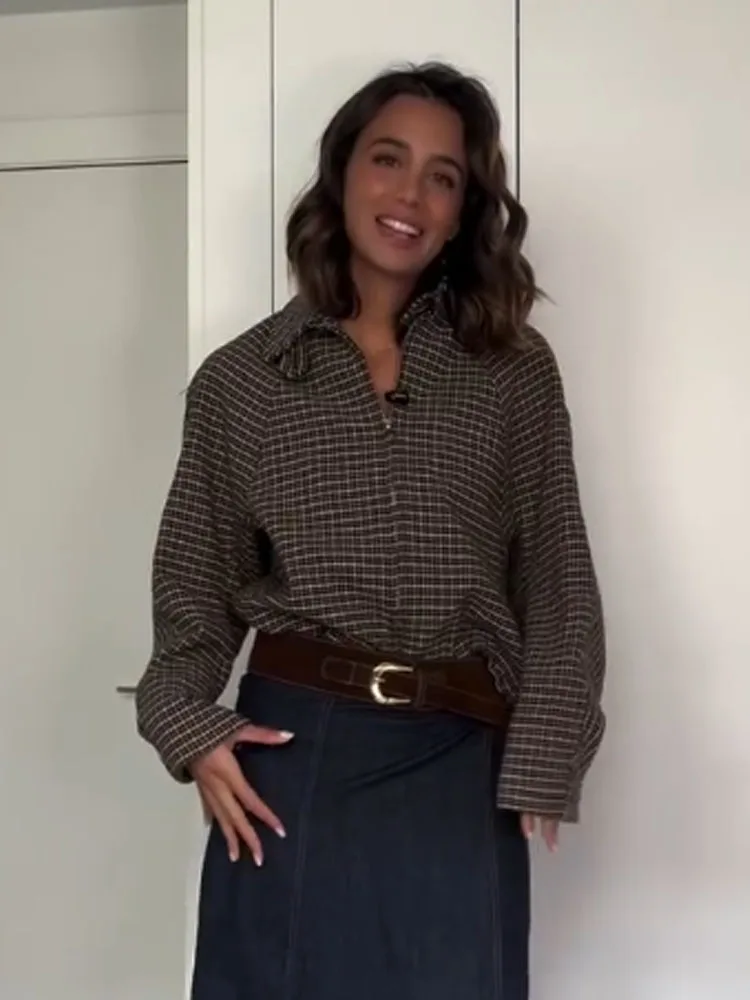 

HH женское зимнее модное хлопковое пальто с узором «гусиные лапки» с лацканами и длинными рукавами на молнии куртка-бомбер + повседневные брюки-кюлоты с высокой талией с поясом Mujer