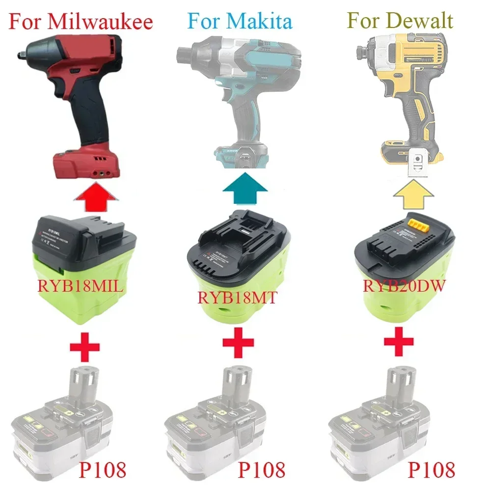 P108 Converter Adapter RYB18MT RYB20DW RYB18MIL Junctor For Makita For Dewalt For Milwaukee For Ryobi Nickel Lithium Tool P103