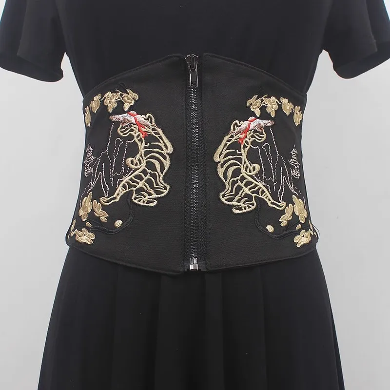 

Women's Runway Fashion Vintage Embroidery Elastic Cummerbunds Female Dress Corsets Waistband Belts Decoration Wide Belt R192