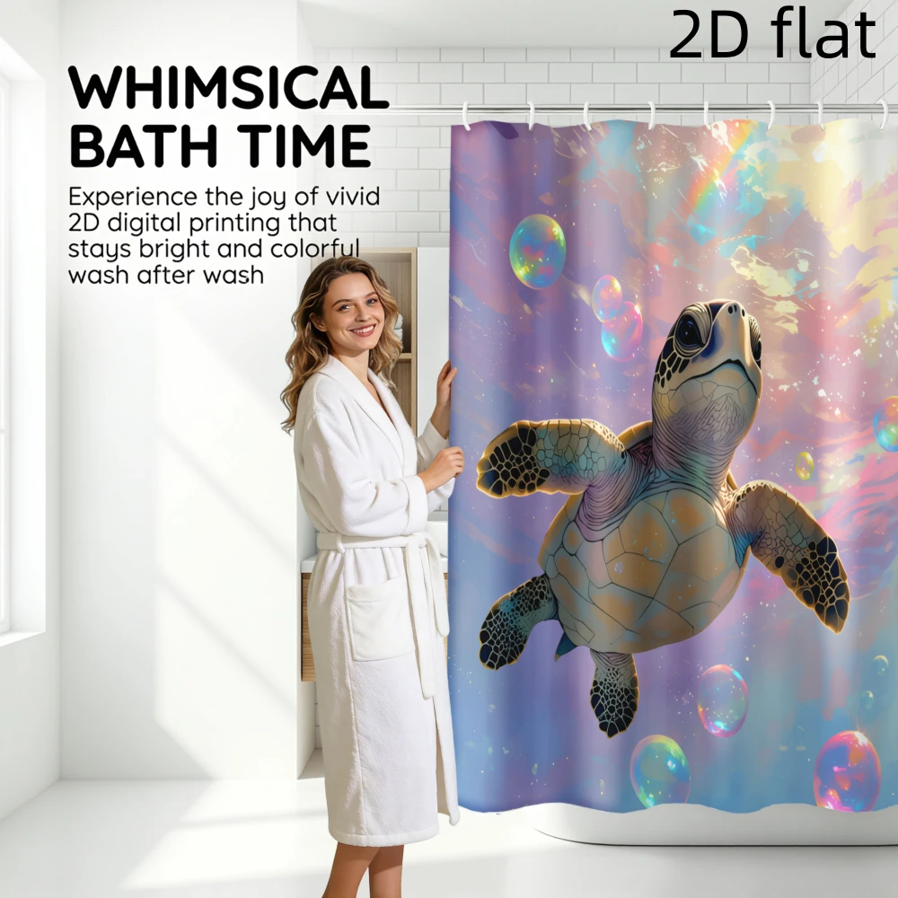 Cute Sea Turtle Shower Curtain Tropical Ocean Decor Under the Sea Bubbles Kids Bathroom Shower Curtain Curtain Liner Home Bathro