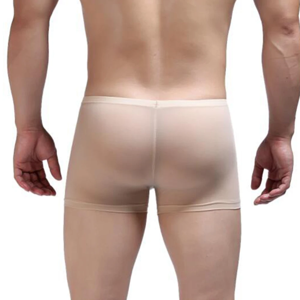 Ice Silk Men Boxers Trunks Stretch Underwear Low Rise Shorts U Convex Pouch Panties Mens See Through Underpants Sleep Bottoms