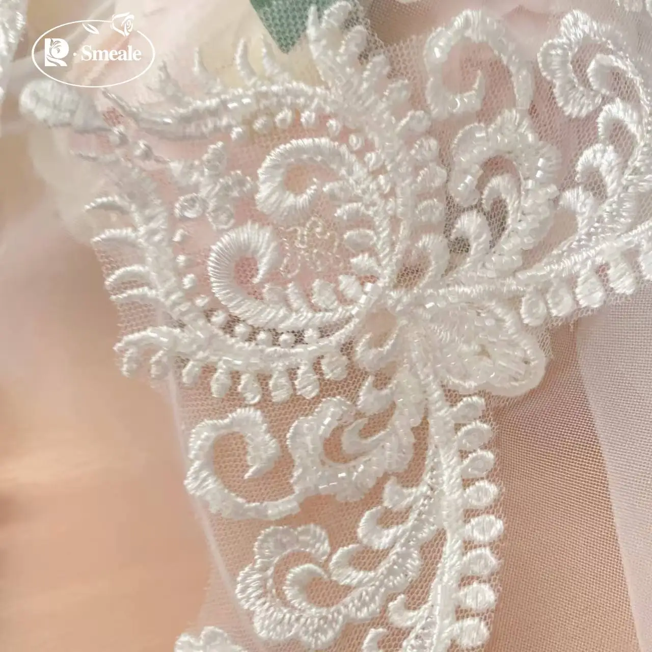 Beaded Border Lace with Rayon Material, DIY Wedding Veil Lace Fabric, Ivory White, Width 12.5cm, RS2704, 2Yards Per Lot