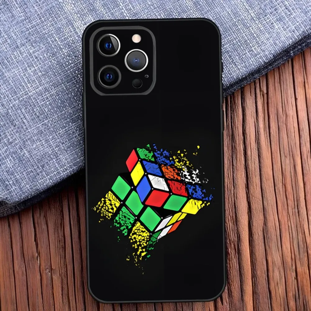 R-Rubiks Cube Phone Case For iPhone 16,15,14,13,12,11,Pro,X,XS,Max,XR,Plus,Mini Soft Black Cover