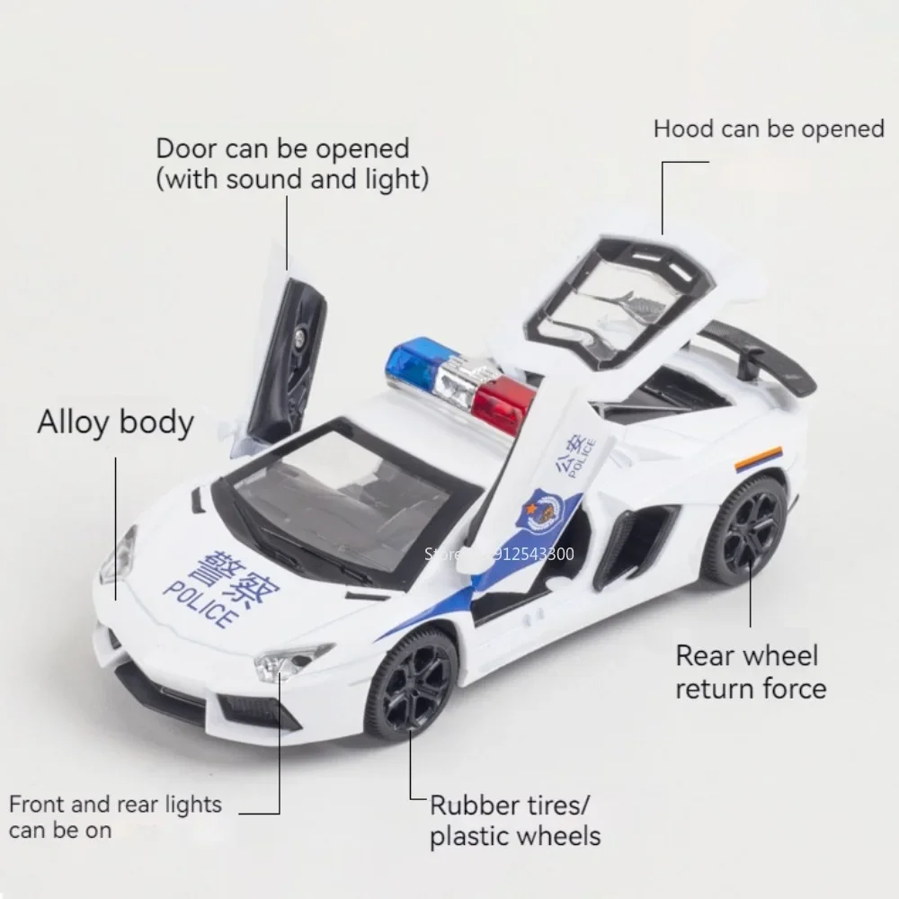 1:32 Schaal Lambor LP740 Politieauto Speelgoed Model Simulatie Diecast Deuren Geopend Pull Back Legering Modellen Kinderen Speelgoed Collectie Geschenken