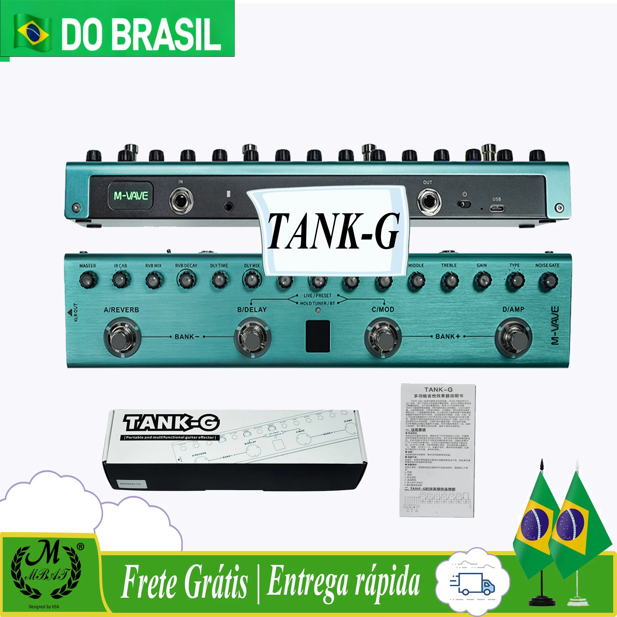 Pedal de Multi-Efeitos para Guitarra M-Vave Tank-G Recarregável com 9 Slots de P - imagem 1