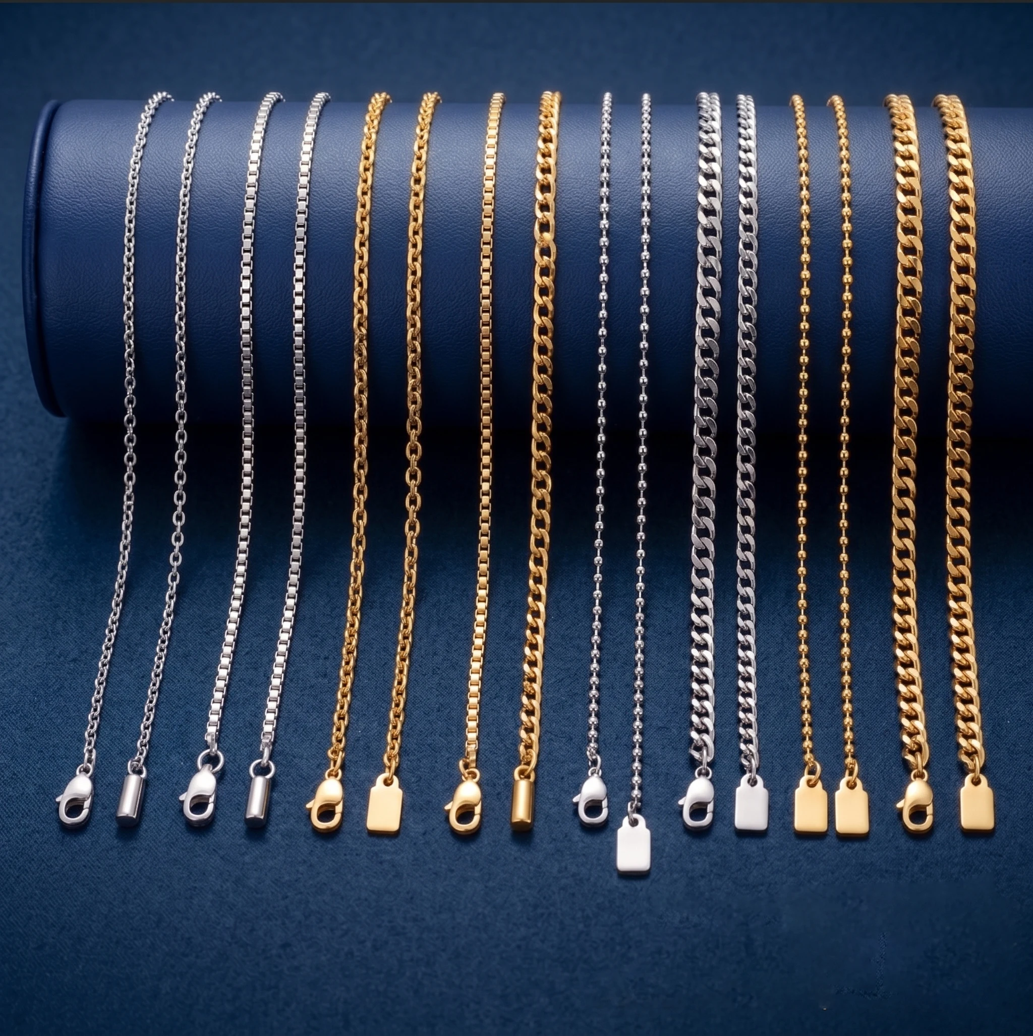 Collier chaîne en acier inoxydable 55/58CM pour homme, maillons cubains, câble, maille gourmette, maille épi, couleur or et argent, bijoux hip-hop, cadeau