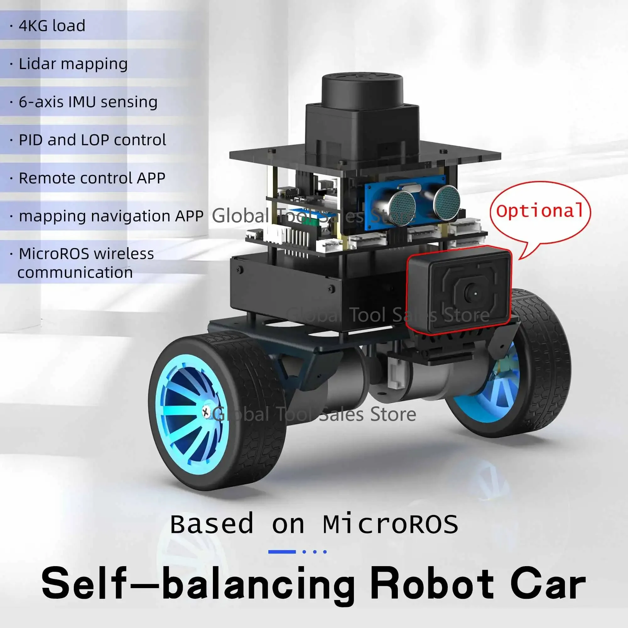 MicroROS Self-Balancing Robot Car Kit With MPU6050 Lidar Ultrasonic Module ROS-HUMBLE Virtual Machine as Master Control