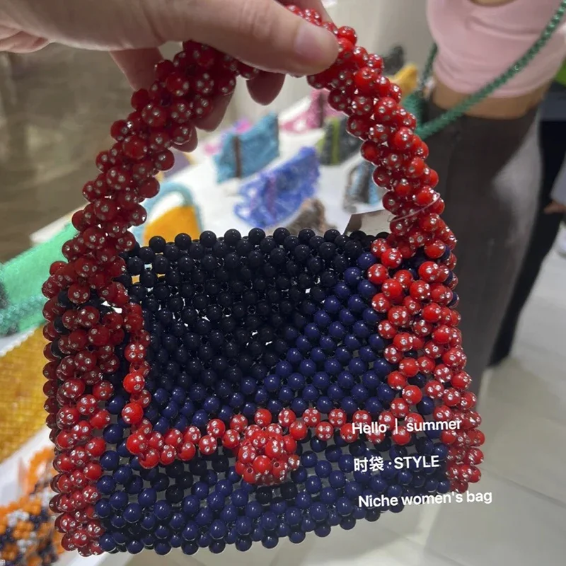 

Banquet Tote Handheld Flap Women's Bag Acrylic Fairy Handwoven Colored Beaded Pearl Handbag New Customized Ladies Crystal Bags