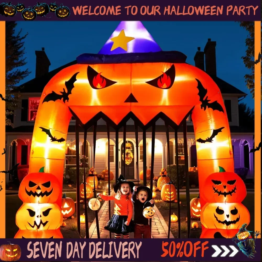 

Halloween 12FT Halloween Inflatable Pumpkin Archway, Large Halloween Blow Up Yard Decorations with Built-in Blower & LED Lights