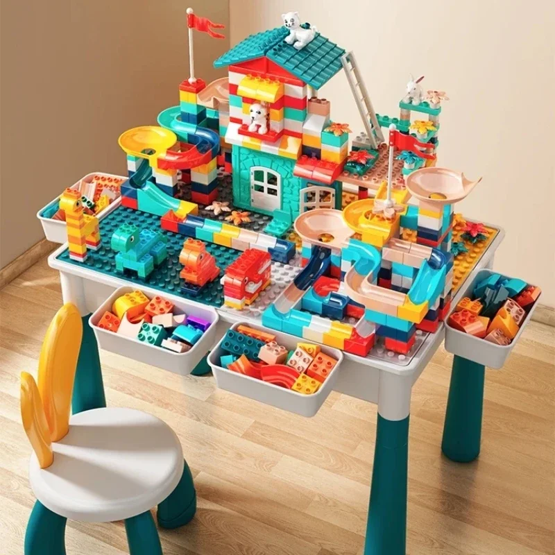 

All-in-One Kids Activity Table and Chairs Set Marble Run Preschool Classroom Essential Multi-Activity Toddler Furniture