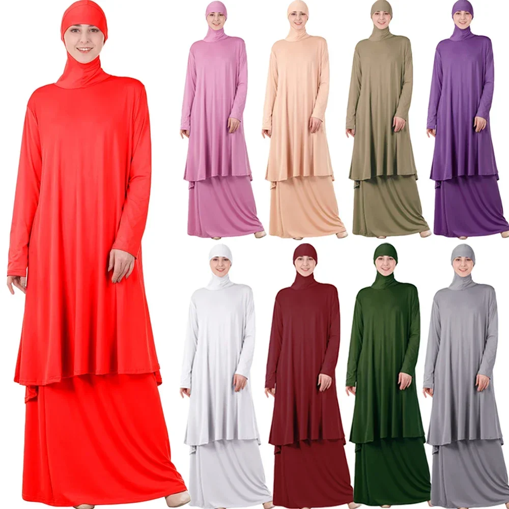 Ramadan 2 Piece Khimar Set Abaya Muslim Women Prayer Garment Dubai Dress Jalabiya Eid Djellaba Turkey Kaftan Robe Islam Clothing