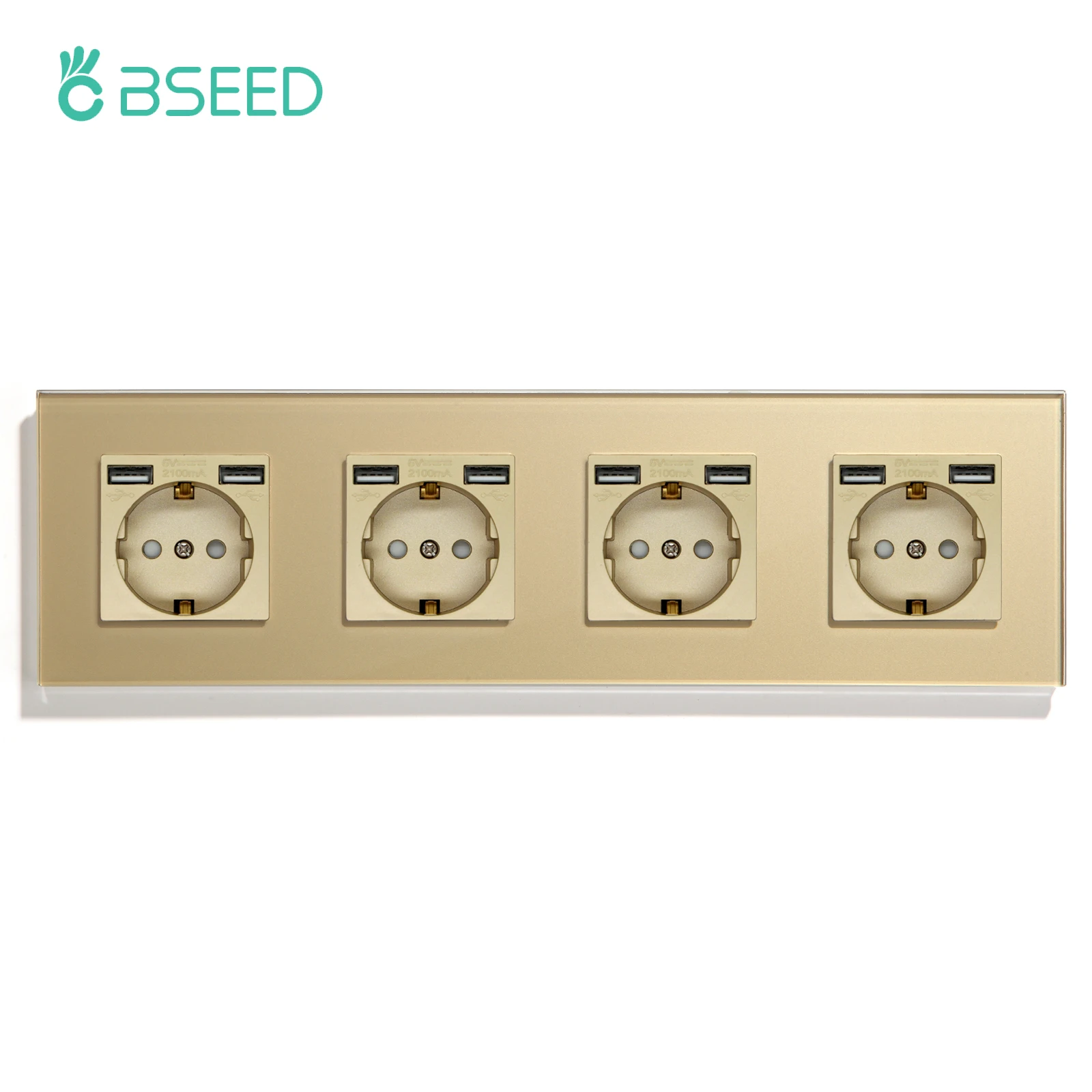 BSEED Einzelwandsteckdose mit Typ-C-USB-Anschlüssen, doppelte Glassteckdose, dreifache Steckdosen, Steckdosen, 16 A, Gold
