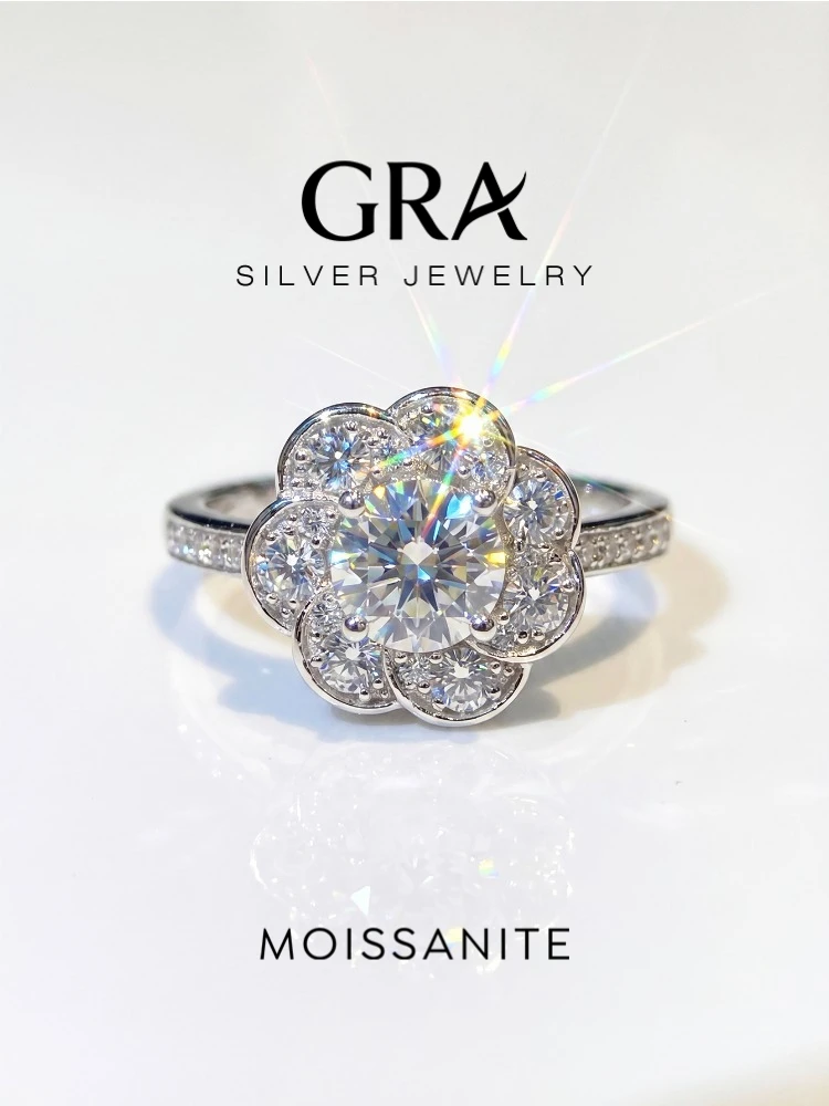DWJ 1ct Moissanite Diamond Little Fresh Four Leaf Grass Ring for Women Dating Real 925 Sterling Silver High Quality Jewelry