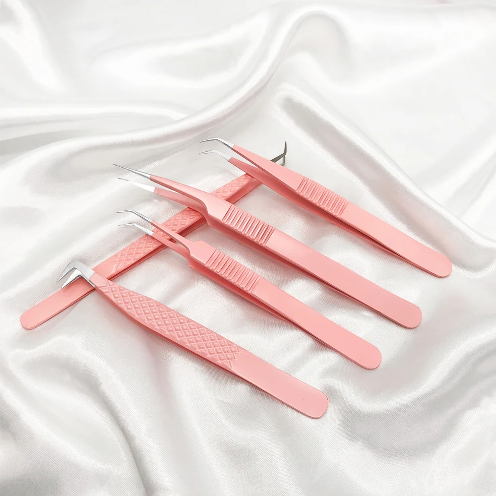 Medy Wimpers Wimper Pincet Roze Roestvrijstalen Pincet Met Vezeltoppen Hoge Precisie Anti-Statische Pincet Make-Up Tools