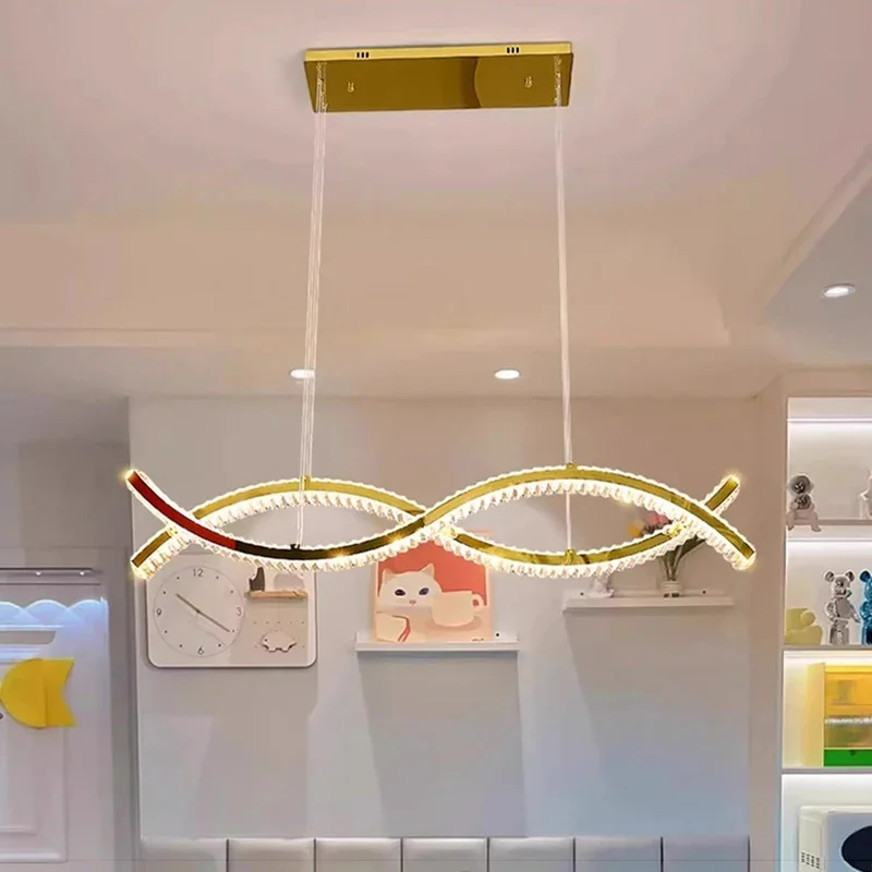 

Modern Wave Design Crystal Led Pendant Light Dimmable for Living Dining Table Room Kitchen Island Home Decor Lusters Luminaires