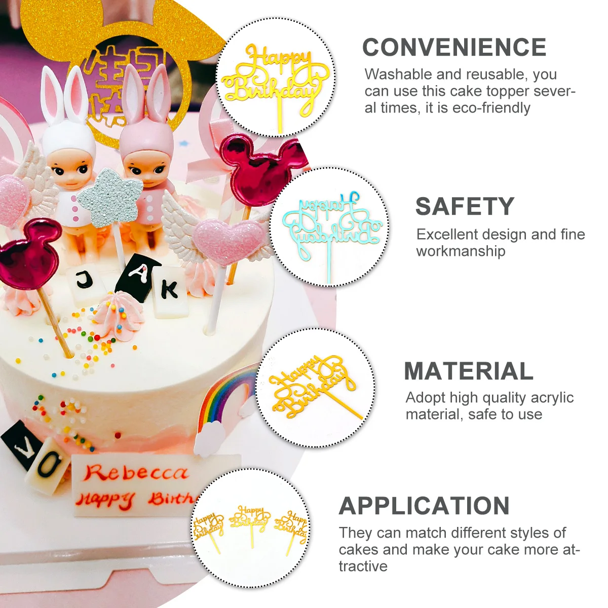 

10 Pcs Ceremony Cake Decor Birthday Insert Decoration Topper Golden Acrylic Child