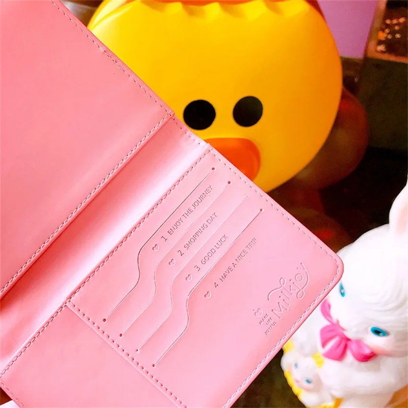 Beautiful Girl Passport Cover Girls Travel Passport Holder PU Leather Function Business Card Case For Women Pink ID Card Holder