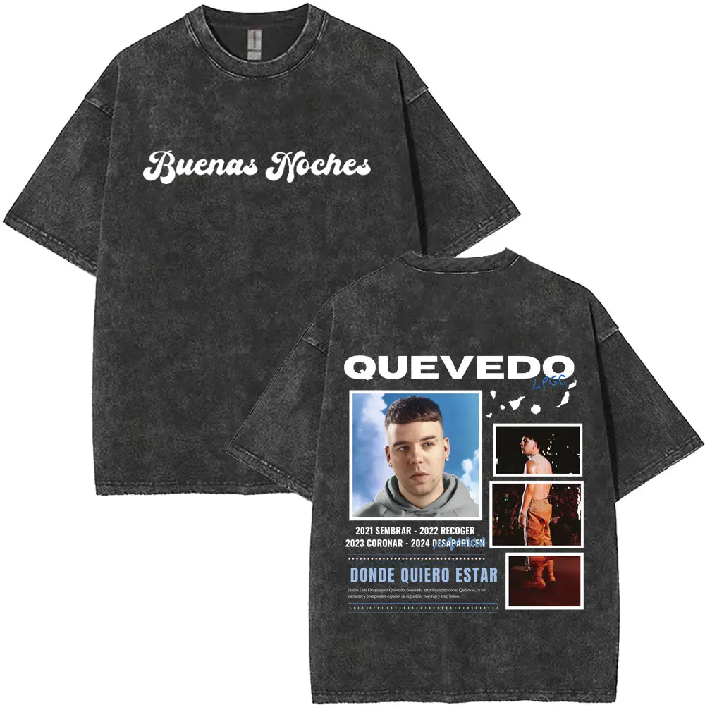 غسلها خمر QUEVEDO 2025 BUENAS NOCHES LATAM جولة تي شيرت الرجال النساء موضة الهيب هوب المتضخم تي شيرت عادية ريترو تي شيرت #2