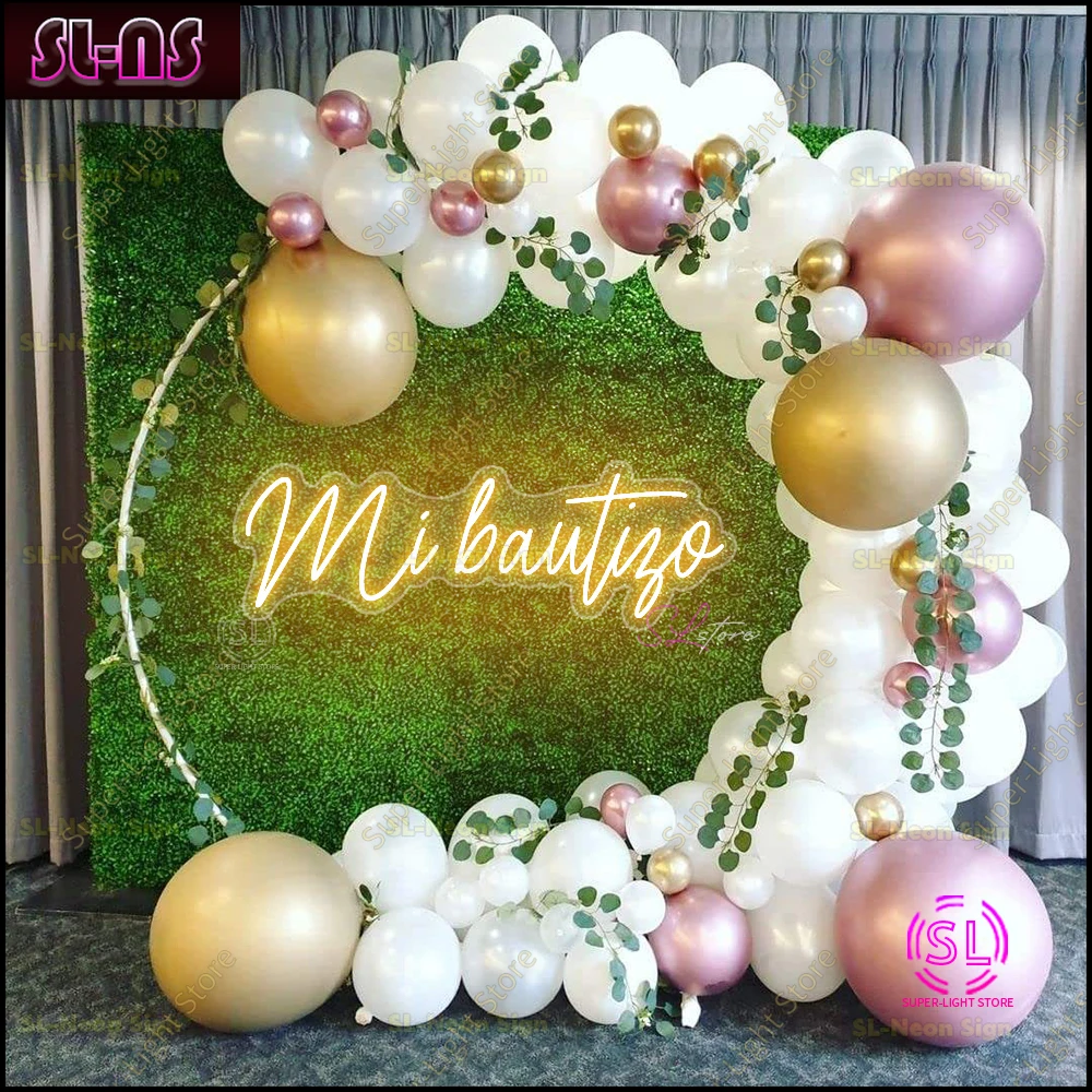 Sinal de néon led meu batismo 54x19cm sinal de néon mi bautizo 21.25x7.5 polegadas luz de néon personalizada para sala de aniversário decoração de casa