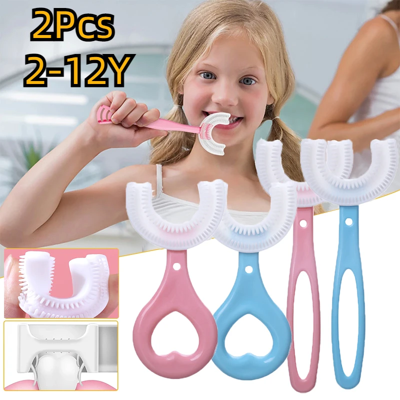 Baby Toothbrush 360 Degree U Shape Tooth Brush Kids Tooth Whiteting Soft Silicone Child Toothbrush Oral Care Cleaning Eco 2-12Y