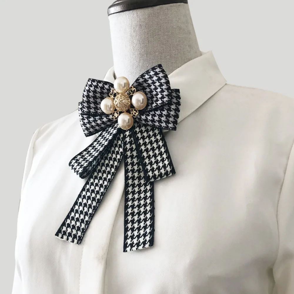 Banquet Academy Feng Shui Diamond Beads Double Layer Butterfly Knot Black and White Grid Tie Male and Female Accessories