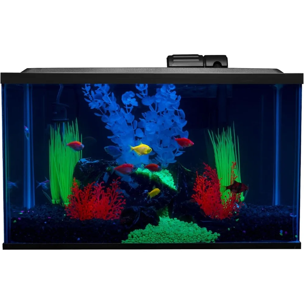 

Aquarium Fish Tank Kits Fishbowl Includes Fish Tank Decorations and LED Lighting Tetra Filter and Water Conditioner 10 Gallon