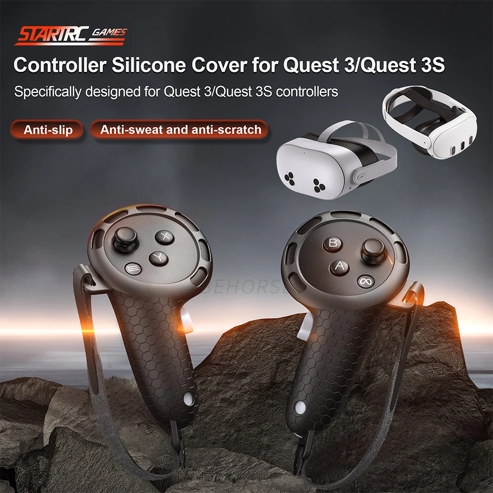 غطاء حماية للمقبض من السيليكون VR مقاوم للعرق وحدة تحكم باللمس لملحقات Meta Quest 3/Quest 3S VR