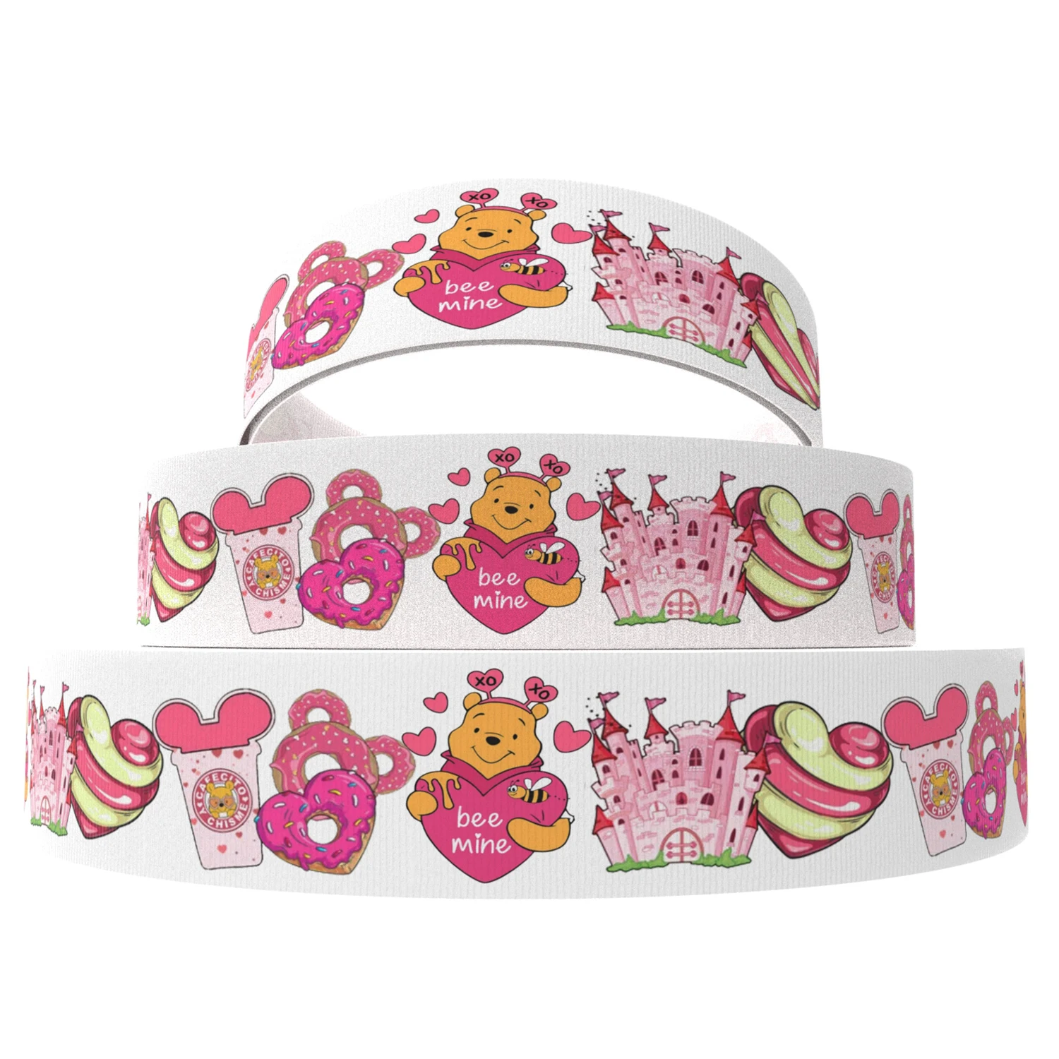 5 Yards Winnie The Pooh Valentine's Day Print Polyester Ribbon Roll, Versatile Widths 25mm For DIY Crafts Wreaths,1Yc70979