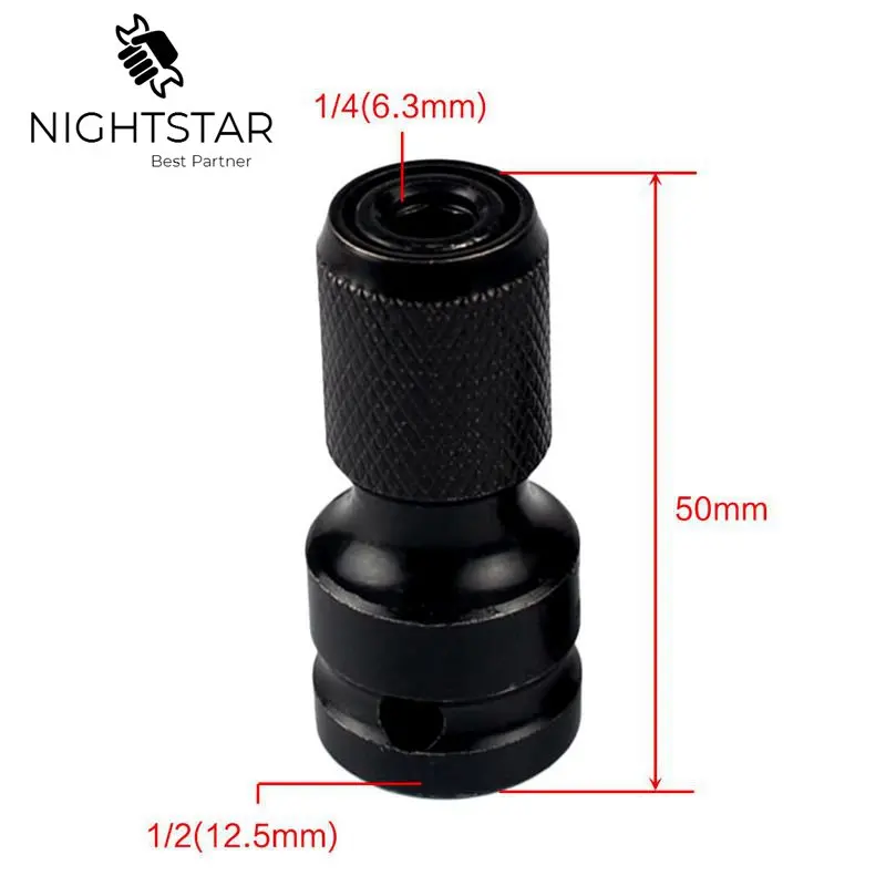 Krachtige 1Pcs 1/2 "สี่เหลี่ยม1/4" Hex Ratchet Socket ประแจซ็อกเก็ตชุดประแจไดรฟ์ Converter ผลกระทบเครื่องมือ
