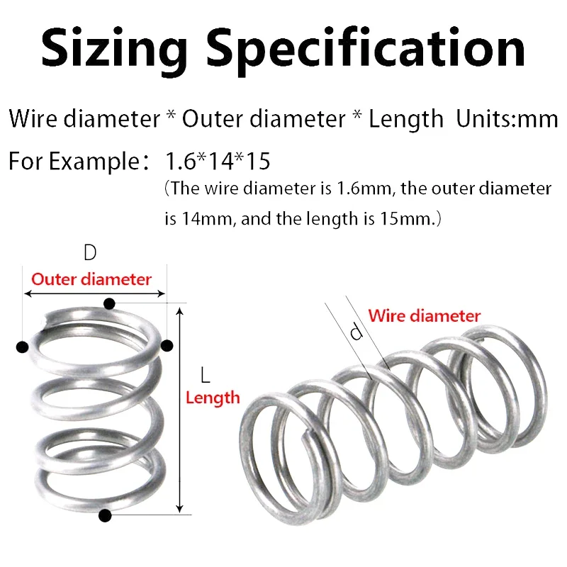 304 Stainless Steel Compression Spring 15 Pcs Wire Diameter 0.4mm 0.5mm  Outer diameter3mm-10mmLength 5mm-50mm  High Quality