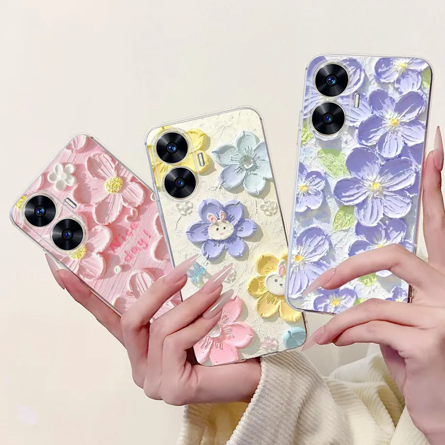 For Realme C55 4G Case RMX3710 Cover Popular Flower Butterfly Clear Silicone Soft Slim Phone Case For RealmeC55 Narzo N55 Bumper