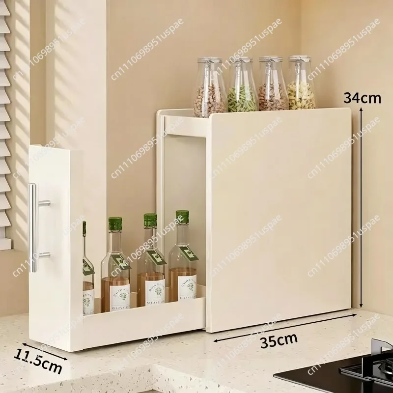 Countertop Pull-out Storage Rack, Narrow Dustproof Wrought Iron Rack, Seasoning Finishing