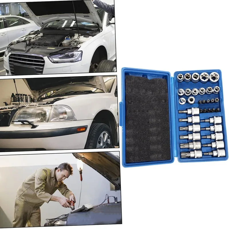 

34Pcs Torx Star Sockets and Bits Set with Storage Box E-Security Drive Handheld Tool for Disassembly and Automotive Repairs