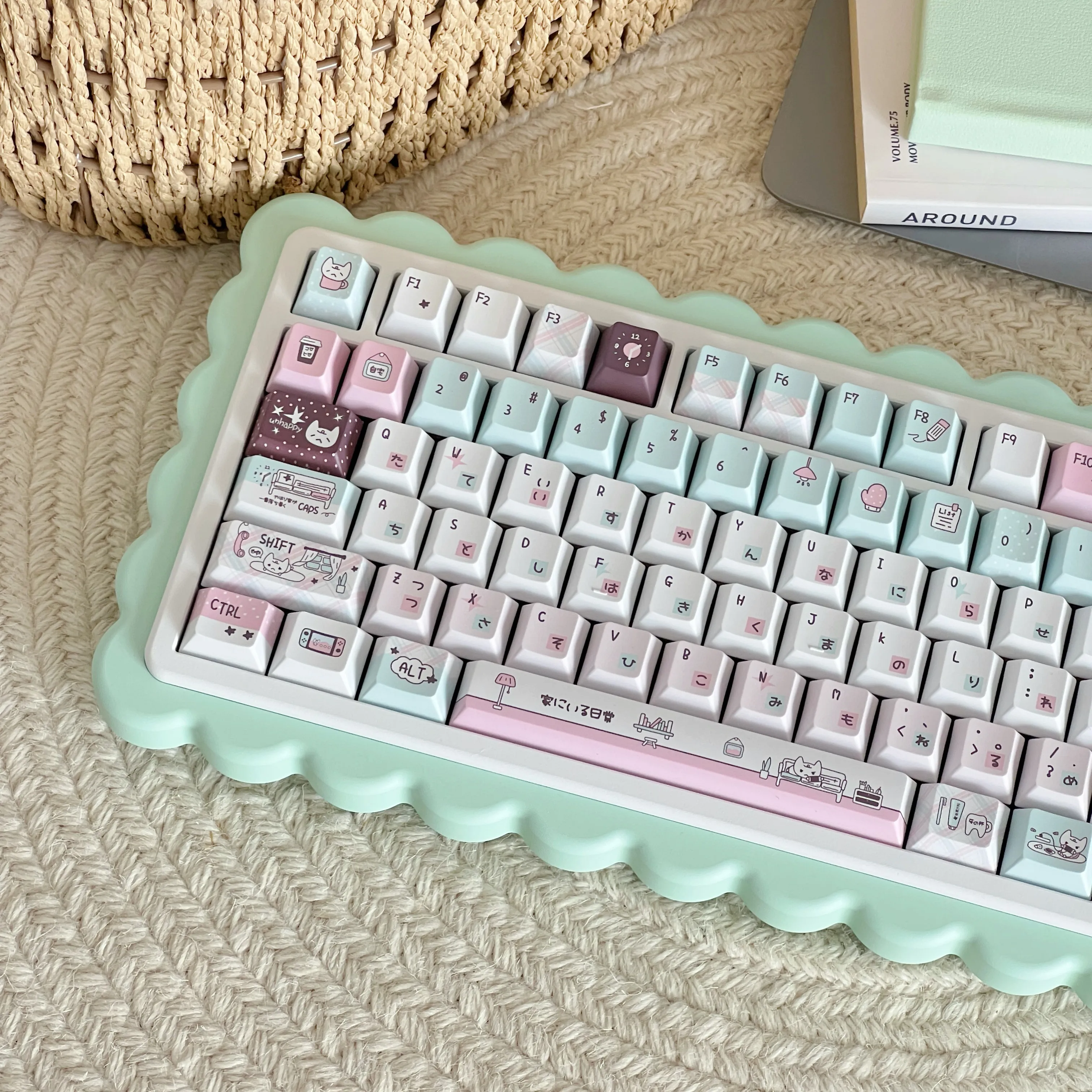MAIMOOO Keycaps Home Decor Daily Keycaps Cherry Pbt Thermal Sublimation Keyboard Keycaps 130 Keys Light Green
