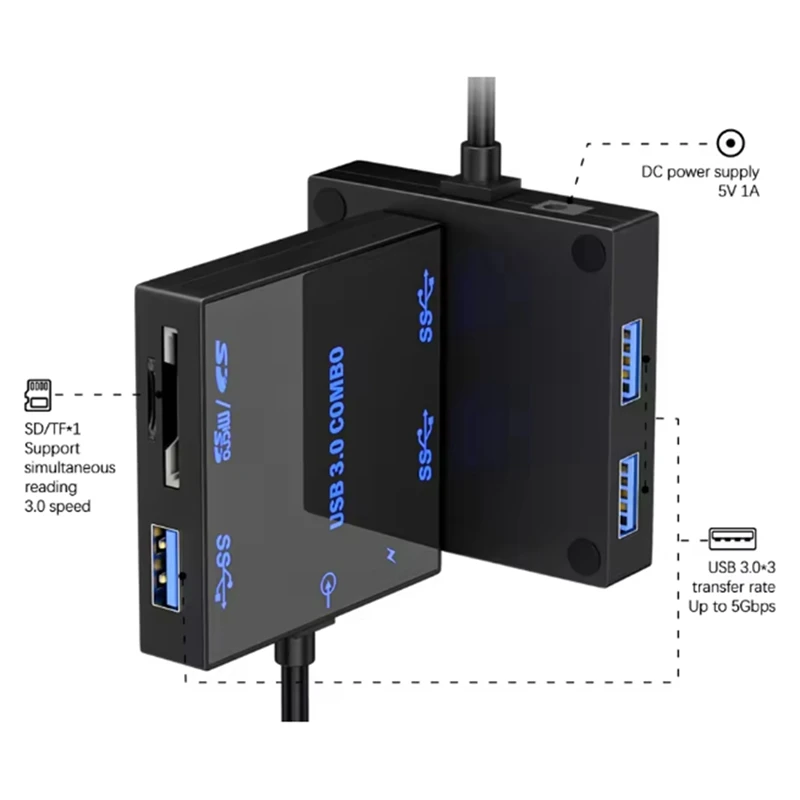 USB 3.0 Five in One Expansion Dock Portable USB 3.0 Light Emitting Hot Sale in Stock