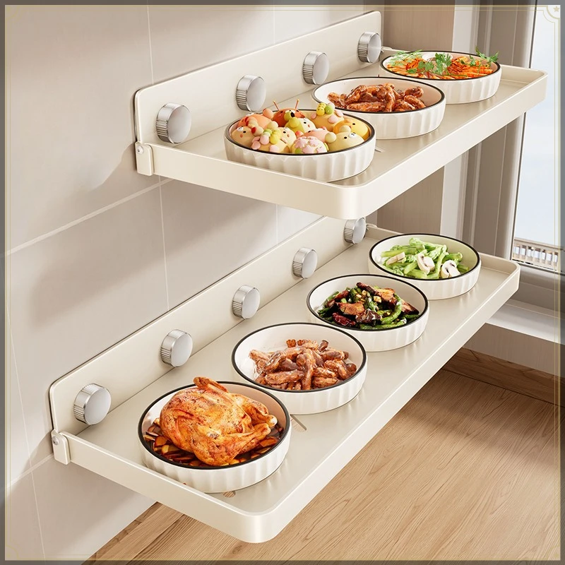 Foldable Suction Cup Spice Rack Punch Free Wall Mount Strong Load Bearing Multifunctional Kitchen Wall Hanging Storage Holder