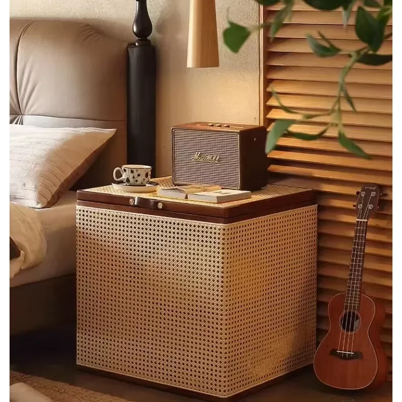 Large Nordic Style Vietnamese Rattan Storage Basket With Lid Solid Wood Woven Home Decoration Organizer Box For Living Room