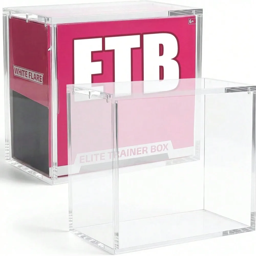 Crystal Clear Acrylic ETB Display Case With Magnetic Lid 5mm Thick UV Resistant Protector For Elite Trainer Boxes Designed To Turn Your Sealed Collection Into Stunning Game Room Decor And Shelf Art Heavy Duty Dustproof Stackable Showcase