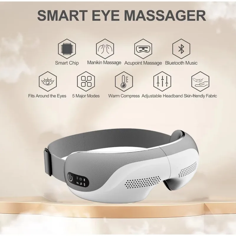 Eye Massager with Heat, Air Compression Blue Tooth Music Rechargeable Vibration Wireless Eye Massager for Relieve