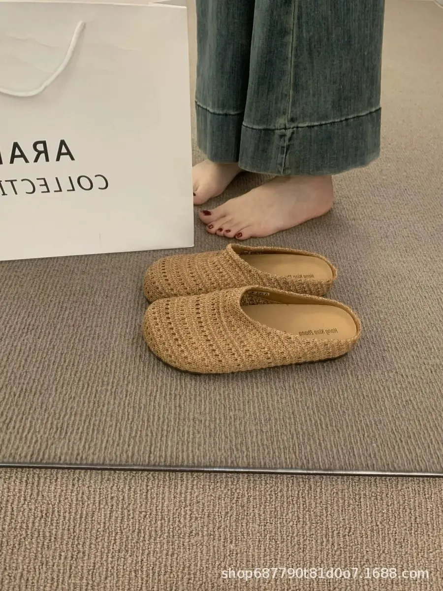 Handgewebte, dicke, offene Zehenschuhe im koreanischen Stil, flache, rutschfeste Pantoffeln für Damen, flache Sandalen – Detail 8