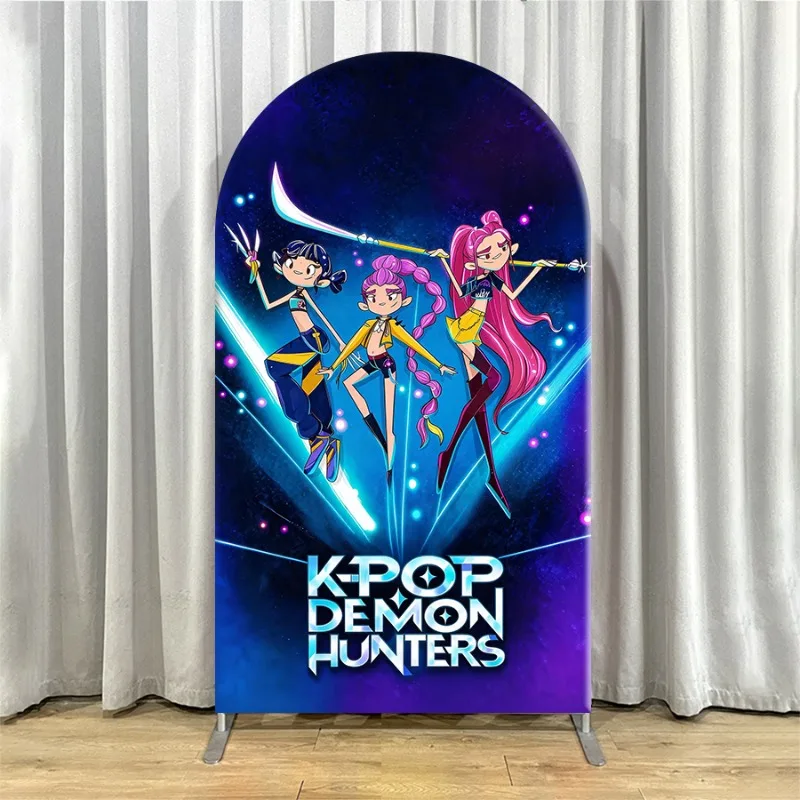 Non Elastic Kpop Demon Hunters Arch Backdrop Cover Single-layer Birthday Party Backdrop Decor for Events and Celebrations